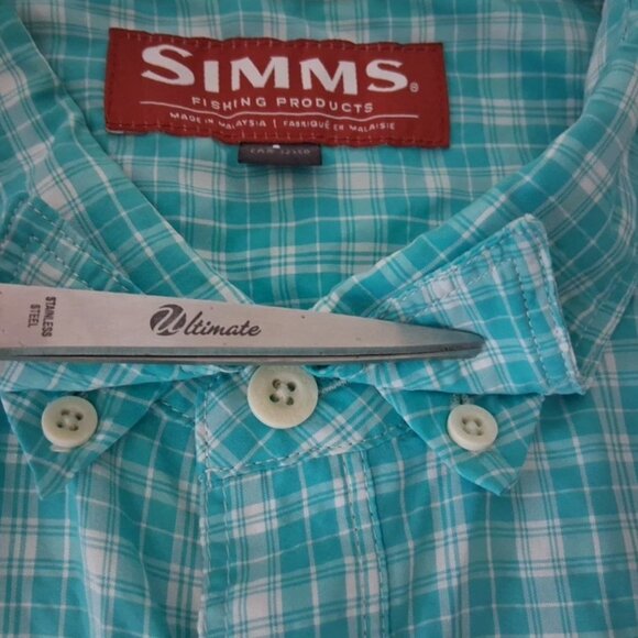 Simms Fishing Mens Green Plaid Button Down Long Sleeve Polyester Nylon Shirt L - Picture 5 of 10